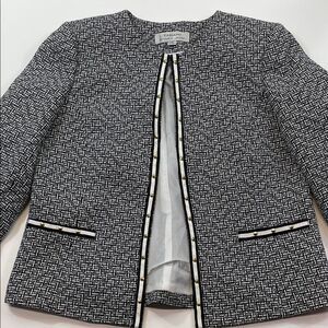 Tahari by Arthur S. Levine Black White Tweed Open Front Blazer Jacket Sz 10